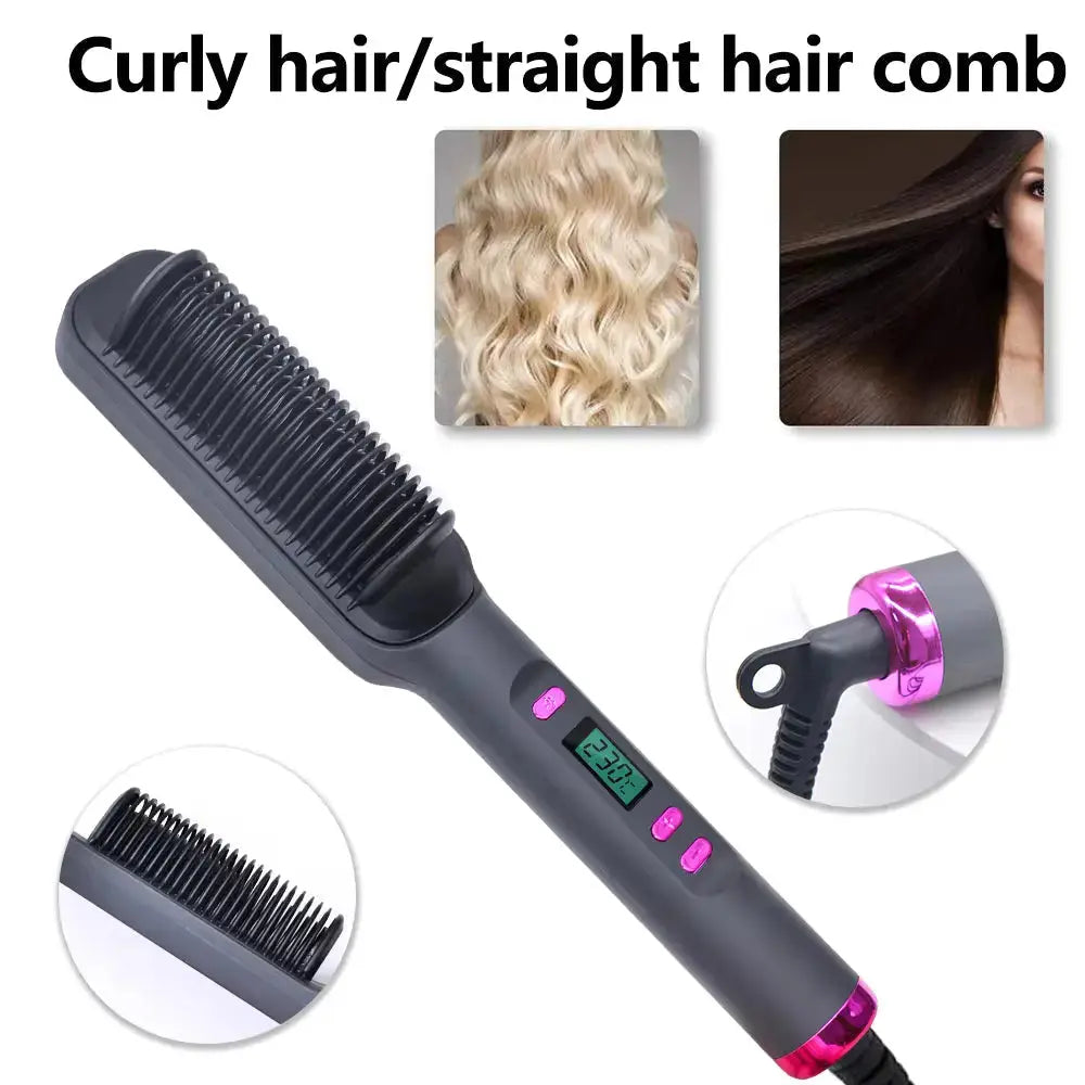 2 in 1 Hair Straightener Brush Fast Heating Styling Tool Shelflex