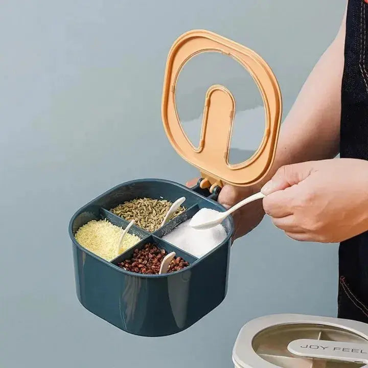 4 In 1 Partition Kitchen Seasoning Box ,Masala Box Set 4 Grid Portion/ Spice Jar Container Square Pepper Pot Box Spice Rack Kitchen Shelflex