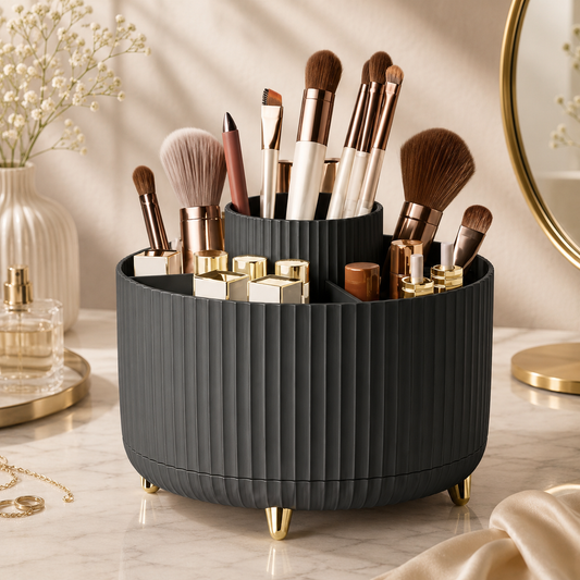 Makeup Organizer , Plastic Cosmetic Storage with 5 Compartments - Multi-Functional Holder for Brushes and Lipstick Shelflex