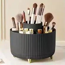 360° Rotating Makeup Organizer , Plastic Cosmetic Storage with 5 Compartments - Multi-Functional Holder for Brushes and Lipstick Shelflex