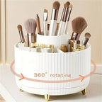 360° Rotating Makeup Organizer , Plastic Cosmetic Storage with 5 Compartments - Multi-Functional Holder for Brushes and Lipstick Shelflex