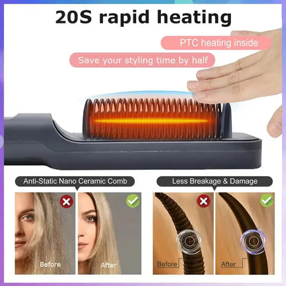 2 in 1 Hair Straightener Brush Fast Heating Styling Tool Shelflex